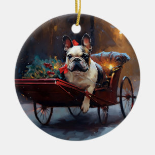 Ornamento De Cerâmica Temporada Festiva de Natal do Bulldog Francês