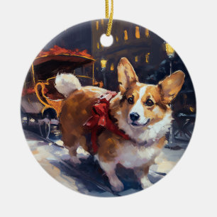 Ornamento De Cerâmica Temporada Festiva de Natal do Corgi