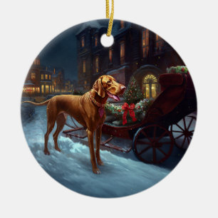 Ornamento De Cerâmica Temporada Festiva de Natal do Vizsla