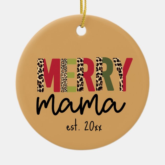 Ornamento De Cerâmica Tendência Natal Colour Block Leopard Feliz Mama (Frente)