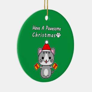 Ornamento De Cerâmica Tenha Um Natal Fantástico - Cinza De Gato