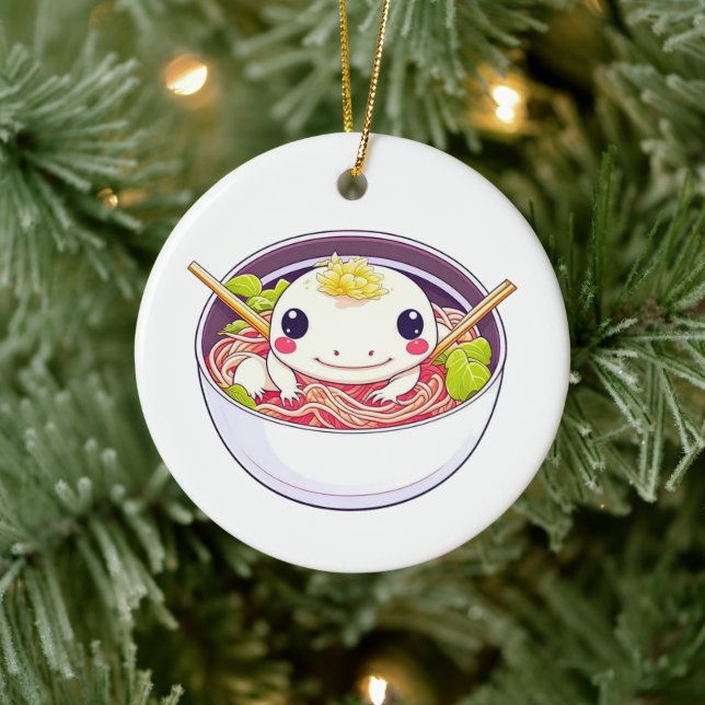 Ornamento De Cerâmica Tenham um Axolotl de Natal em Ramen (Árvore)