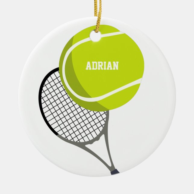 Ornamento De Cerâmica Tênis Ball & Racket Racquet Personalizado (Frente)