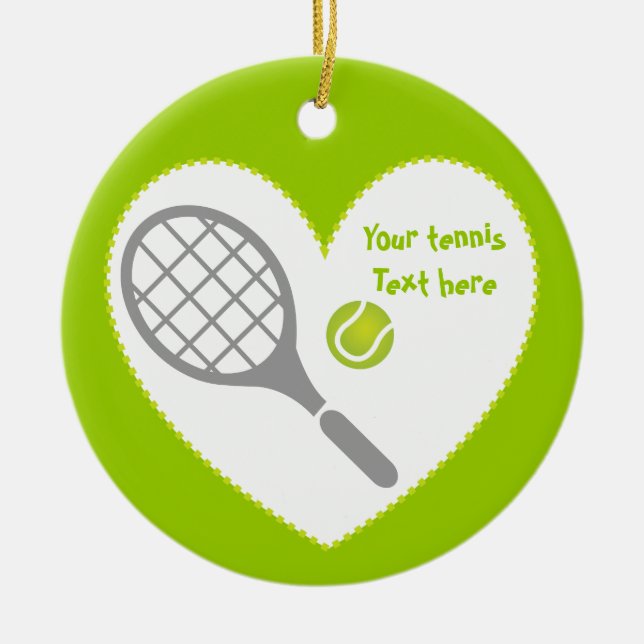 Ornamento De Cerâmica Tênis racket e bola personalizados (Frente)
