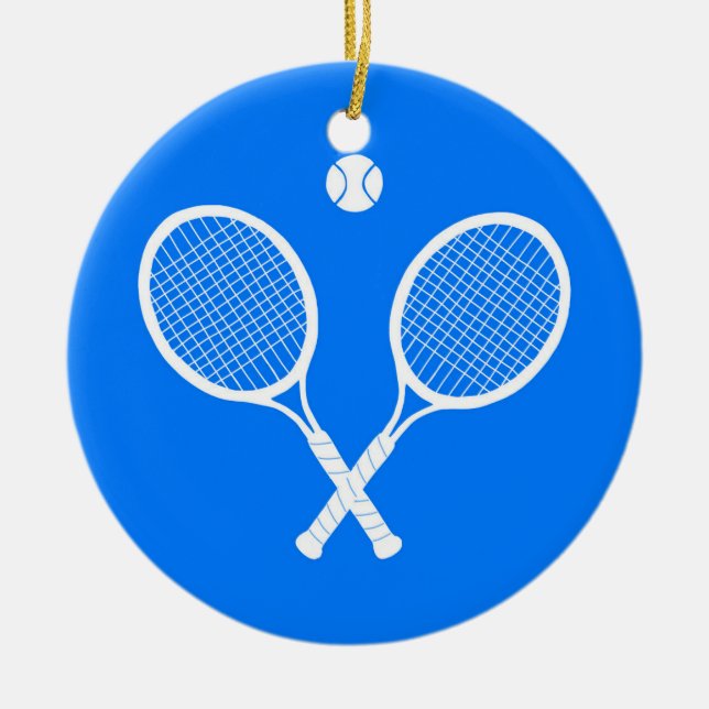 Ornamento De Cerâmica Tênis Rackets Fundo Azul (Frente)