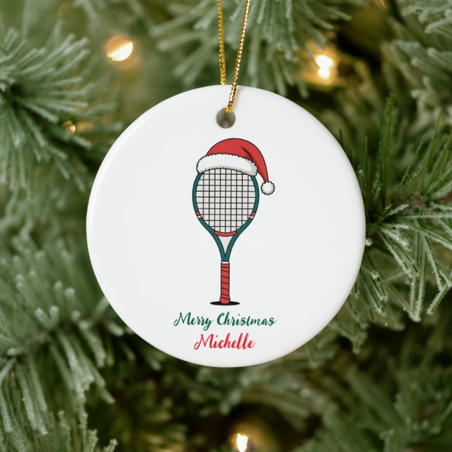 Ornamento De Cerâmica Tennis Paddle with Santa Hat Custom Christmas      (Árvore)