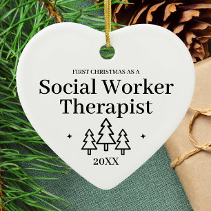 Ornamento De Cerâmica Terapeuta Assistente Social Novo Emprego Natal