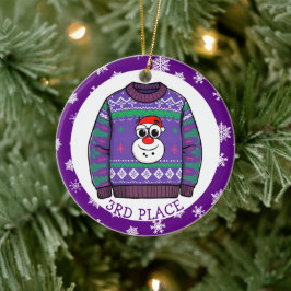 Ornamento De Cerâmica Terceiro Lugar Vencedor de Suéter Feio Natal