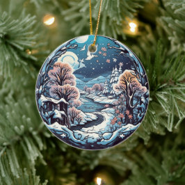 Ornamento De Cerâmica Terra das Maravilhas da Floresta de Natal pendurad