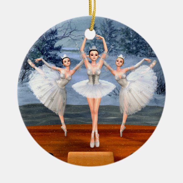 Ornamento De Cerâmica Terra de Ballerinas Dançantes de Neve (Frente)