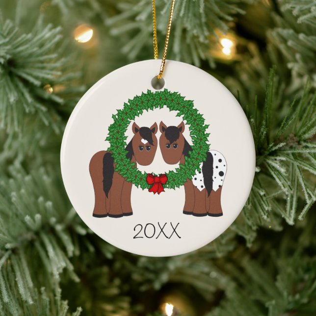 Ornamento De Cerâmica Terra de Natal de Casal de Cavalo Cugado Personali (Árvore)