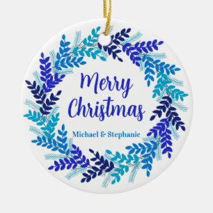 Ornamento De Cerâmica Terra de Natal do legado azul-feliz