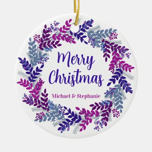 Ornamento De Cerâmica Terra de Natal Roxo Elegante (Frente)