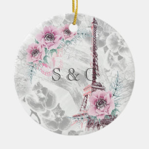 Ornamento De Cerâmica Terra Elegante de flores rosa.
