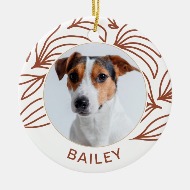 Ornamento De Cerâmica Terracotta Botanical Dog Photo and Name Christmas (Frente)