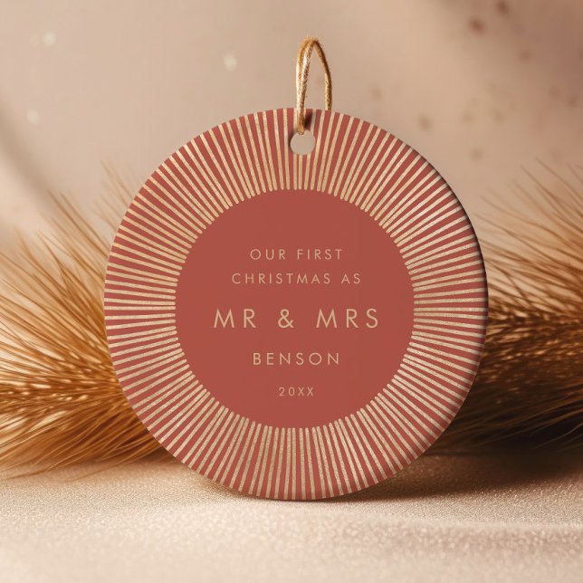 Ornamento De Cerâmica Terracotta Dourada Sunburst Art Deco Primeiro Nata (Criador carregado)