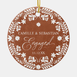 Ornamento De Cerâmica Terracotta Primeira Foto do Noivado de Natal