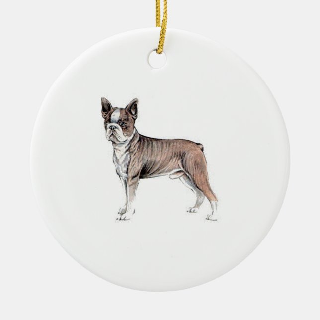 Ornamento De Cerâmica Terrier de Boston (Frente)