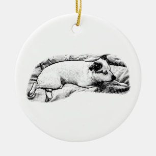 Ornamento De Cerâmica Terrier de Família com Pontos Estrelados