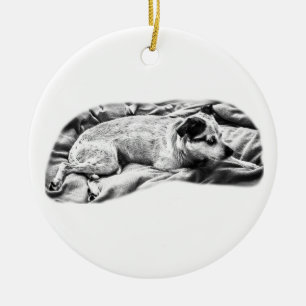 Ornamento De Cerâmica Terrier de Família, Descansando e Pronto