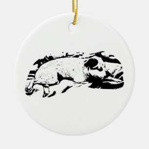 Ornamento De Cerâmica Terrier de Lembrança, Descansando e Pronto