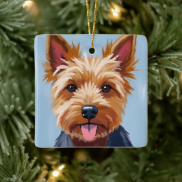 Ornamento De Cerâmica Terrier de Yorkshire | Pintura de retrato de cacho