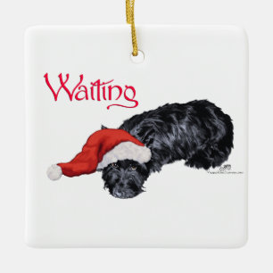 Ornamento De Cerâmica Terrier Escocês Esperando pelo Papai Noel