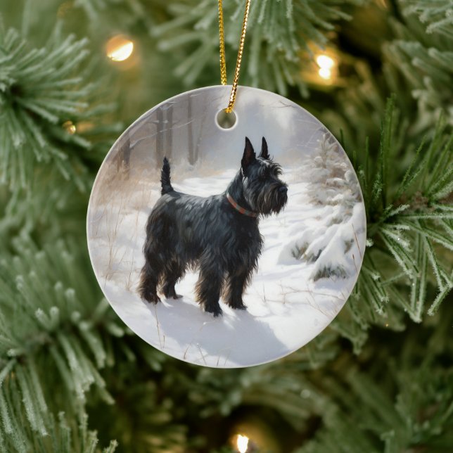 Ornamento De Cerâmica Terrier escocês que deixe nevar o Natal (Árvore)