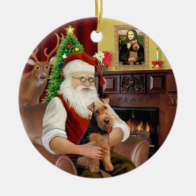 Ornamento De Cerâmica Terrier Galês do Papai Noel (Frente)