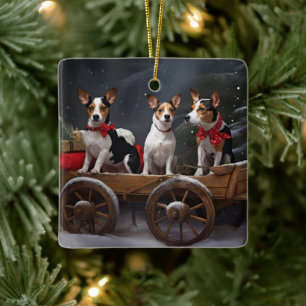 Ornamento De Cerâmica Terrier Rato Sleigh Natal Decoração Nevada