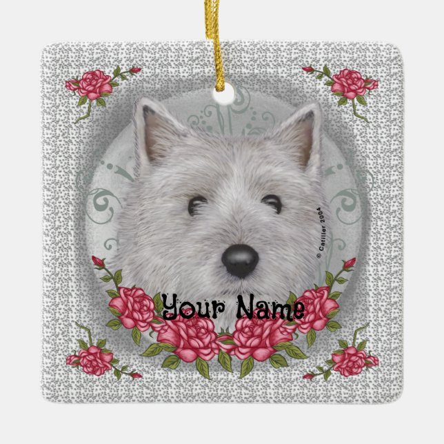 Ornamento De Cerâmica Terrier Rose Cairn (Frente)