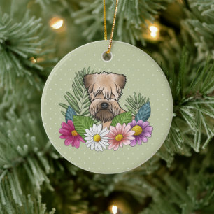 Ornamento De Cerâmica Terrier Wheaten de Capa Macia Flores Coloridas Ver