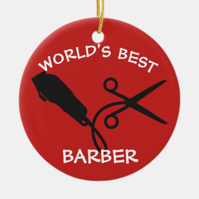 Ornamento De Cerâmica Tesouras da lâmina da tosquiadeira do barbeiro do (Frente)