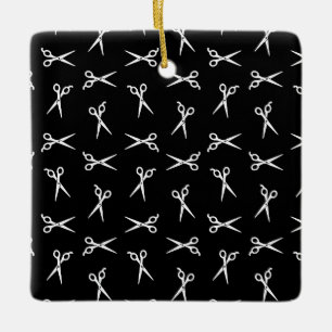 Ornamento De Cerâmica Tesouras do barbeiro do teste padrão do impressã