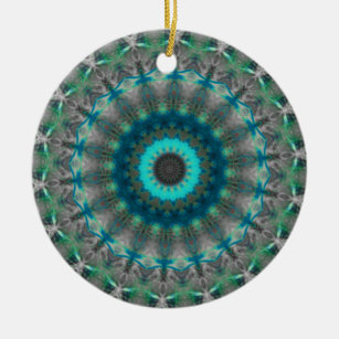 Ornamento De Cerâmica Teste padrão azul do caleidoscópio da mandala da