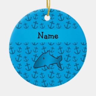 Ornamento De Cerâmica Teste padrão azul personalizado das âncoras do