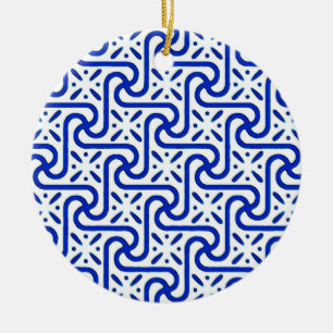 Ornamento De Cerâmica Teste padrão, branco e azuis cobaltos egípcios d
