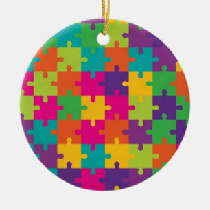 Ornamento De Cerâmica Teste padrão colorido do quebra-cabeça de serra de