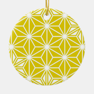 Ornamento De Cerâmica Teste padrão de Asanoha do japonês - ouro e bran
