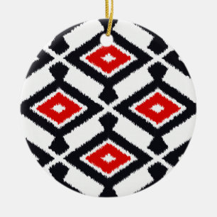 Ornamento De Cerâmica Teste padrão de Ikat - obscuridade - vermelho,
