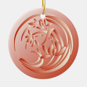 Ornamento De Cerâmica Teste padrão do lírio do art deco - laranja cora