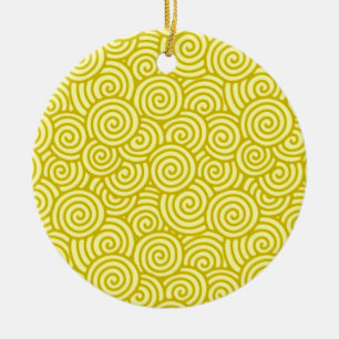 Ornamento De Cerâmica Teste padrão do redemoinho do japonês - mostarda