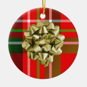 Ornamento De Cerâmica Teste padrão do Tartan do Natal