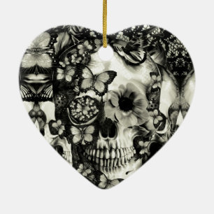 Ornamento De Cerâmica Teste padrão gótico do crânio do laço do Victo