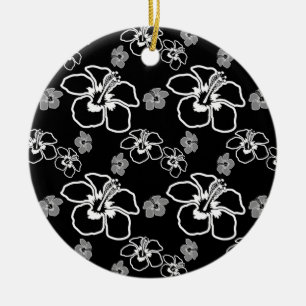 Ornamento De Cerâmica Teste padrão preto e branco do Hawaiian do