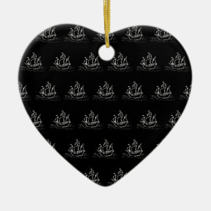 Ornamento De Cerâmica Teste padrão preto e branco do navio de pirata