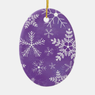 Ornamento De Cerâmica Teste padrão roxo e branco do floco de neve