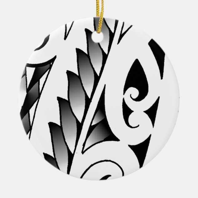 Ornamento De Cerâmica Teste padrão silverfern maori do tatuagem com (Frente)
