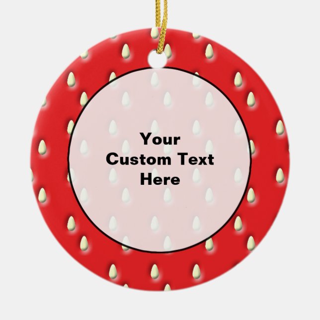 Ornamento De Cerâmica Teste padrão vermelho da morango (Frente)