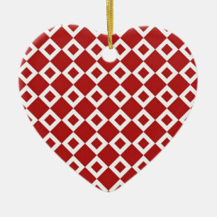 Ornamento De Cerâmica Teste padrão vermelho e branco do diamante